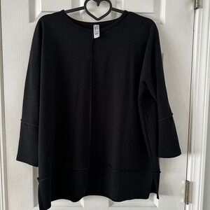 SPANX Black Long Sleeve Sweatshirt Tunic Top Mitered Seam Split Hem small